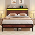 thumbnail image 7 of Bolvdo Full Size Bed Frame with Linen Storage Headboard, LED Light & Charging Station, Noise-Free, Vintage Brown, 7 of 7