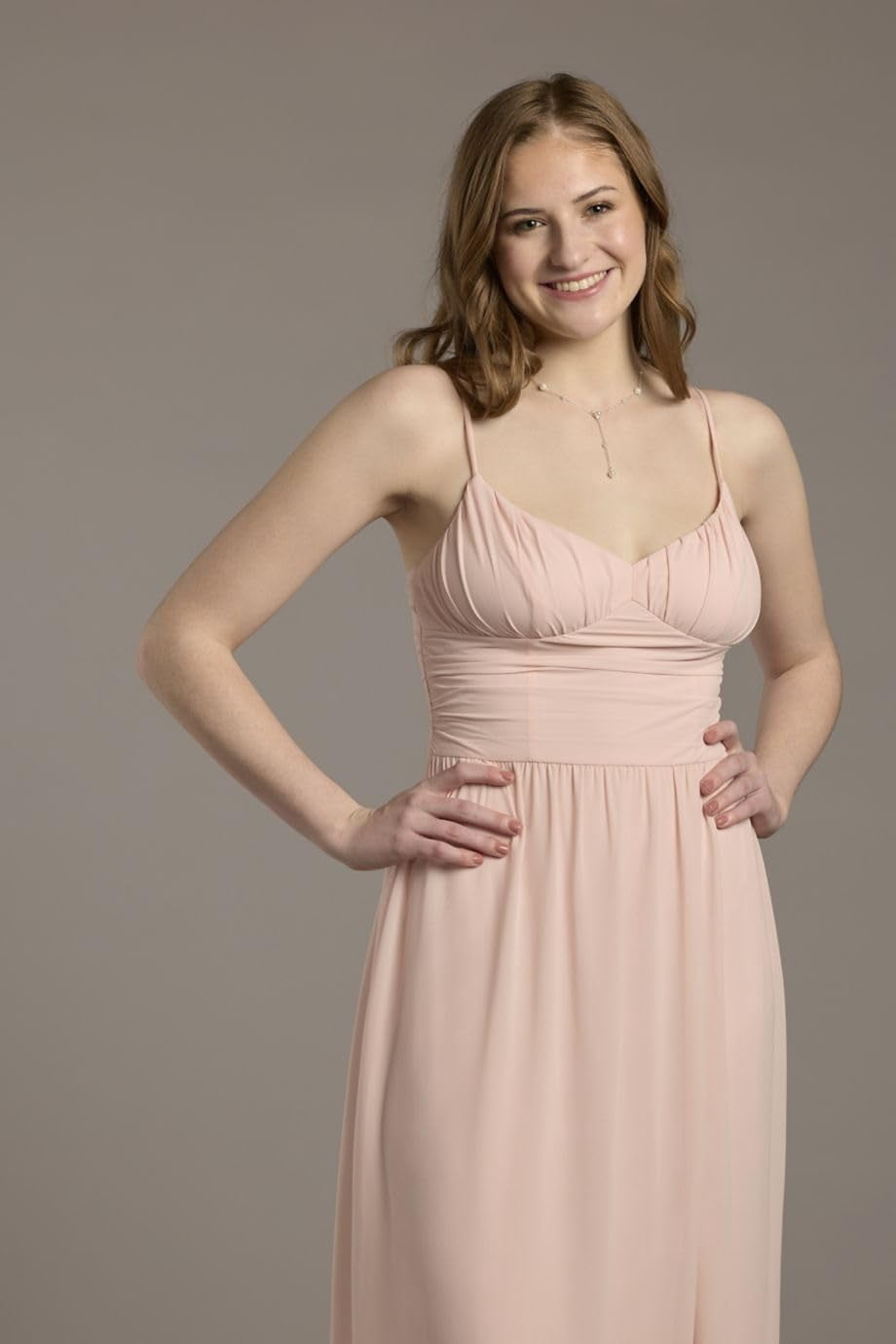Kirablend Serena Chiffon Spaghetti Strap A-Line Maxi Dress with Slit