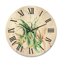 Designart 'Tropical Leaves Air Plant Succulent On White' Farmhouse Wood Wall Clock