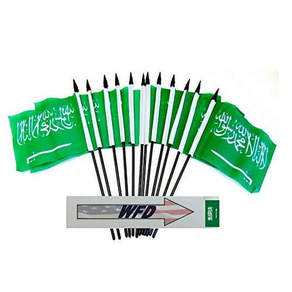 Pack of 12 4"x6" Saudi Arabia Polyester Miniature Desk & Little Table Flags, 1 Dozen 4"x 6" Kingdom of Saudi Arabia KSA Small Mini Hand Waving Stick Flags