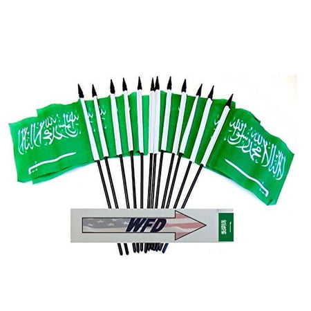 Pack of 12 4"x6" Saudi Arabia Polyester Miniature Desk & Little Table Flags, 1 Dozen 4"x 6" Kingdom of Saudi Arabia KSA Small Mini Hand Waving Stick Flags