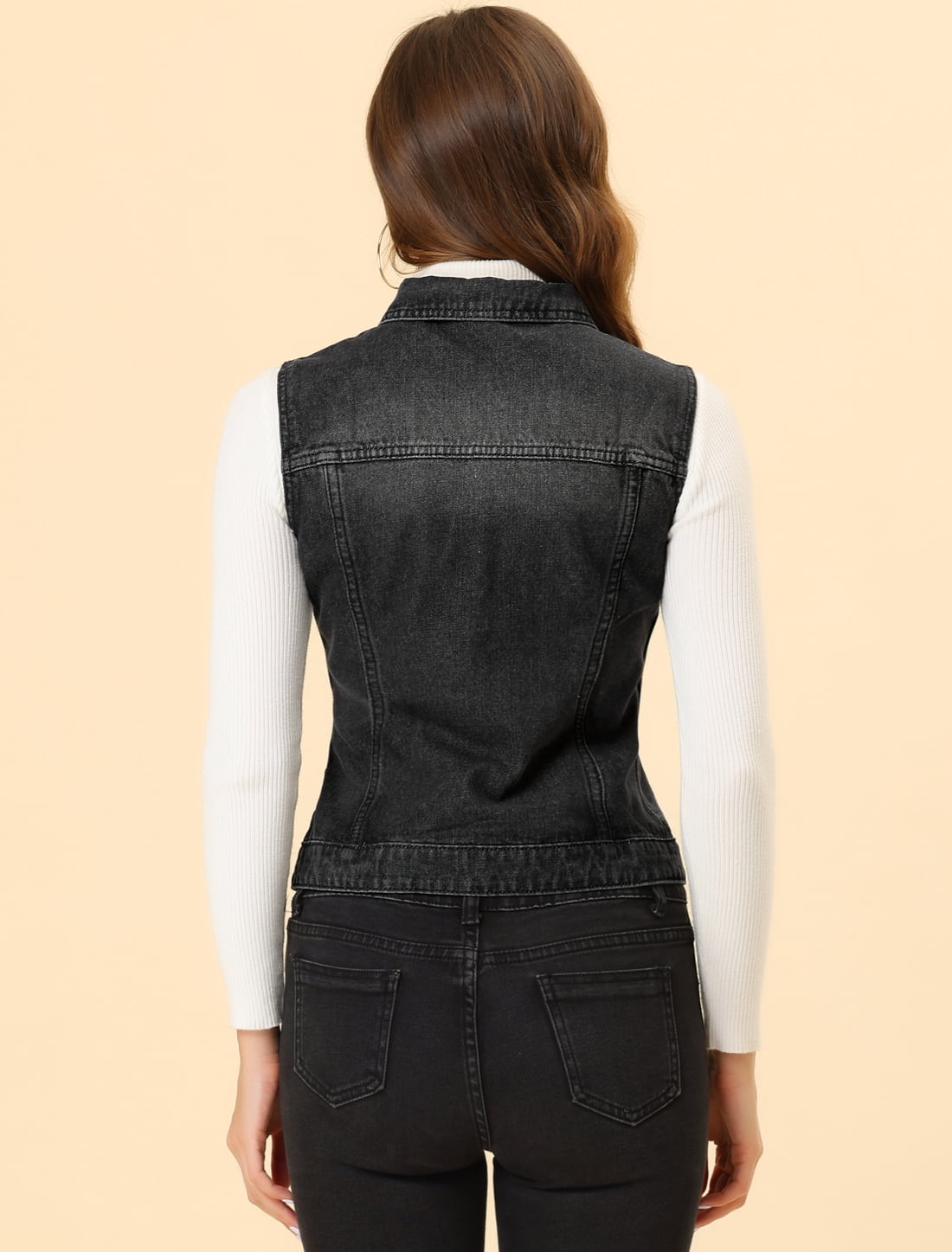 DARING DIVA Women's Denim Sleeveless Flap Pockets Vest Jacket L White
