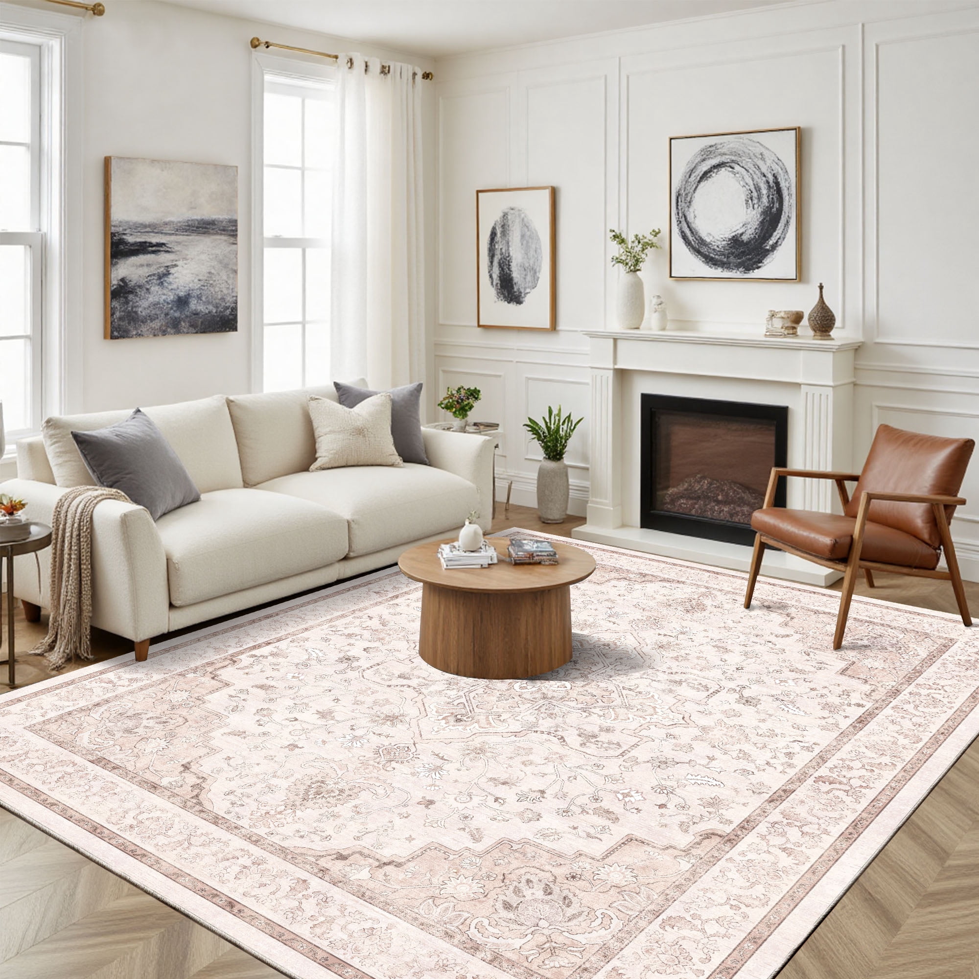 CHITOOMA 5'x7' Area Rugs for Living Room, Washable Rugs Vintage Soft Living Room Rug for Bedroom Dining Room Dorm Office with Non-Slip Backing, Stain Resistant Non-Shed Carpet