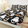 thumbnail image 3 of Feelyou Teens White Ghost Full Size Sheets, Cartoon Halloween Bat Bed Sheets, Farmhouse Floral Flower Sheet Sets, Super Cozy Room Decor, 4 Pieces, 3 of 7