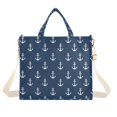 thumbnail image 7 of FORMRS Womens Corduroy Tote Bag Crossbody Shoulder Purse Handbag with Detachable Strap, Navy Blue Anchors Pattern, 7 of 7