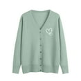 thumbnail image 2 of NTACZA Love Heart Womans Sweaters Green V Neck Valentine's Day Sweater Cardigan Button Up Knit Shirt Ladies Jumper XXL, 2 of 5
