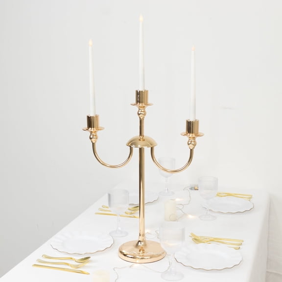 Efavormart Gold 3-Arm Metal Candelabra – 22" Tall Modern Taper Candle Holder Centerpiece Stand