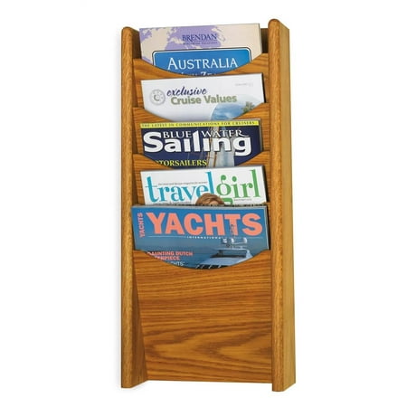 Oak Wood Finish Magazine Rack - Wood Magazine Rack w 5 Pockets in Medium Oak Finish