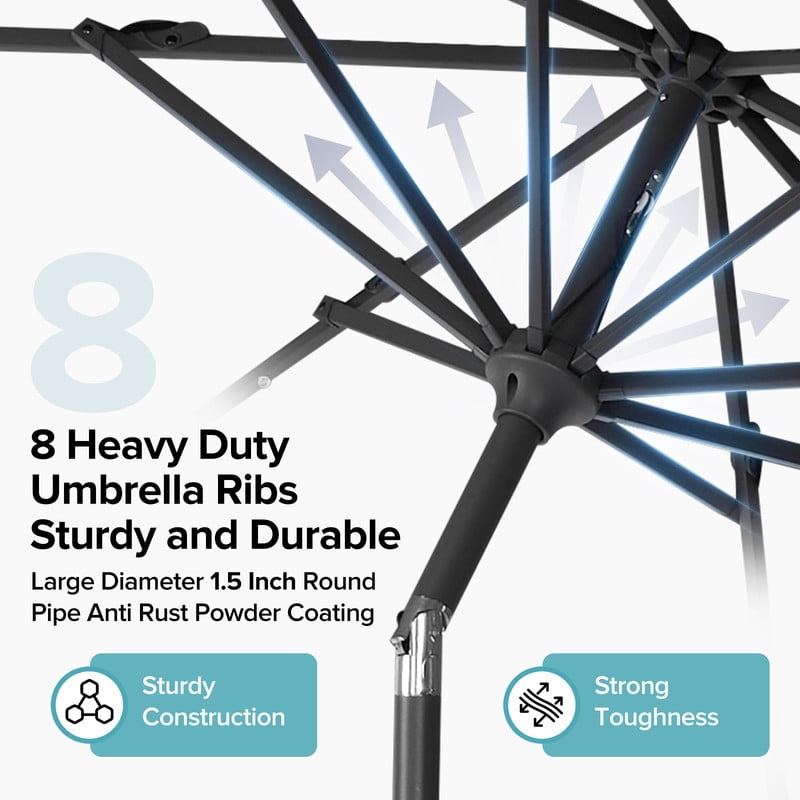 Gianna 10 ft Patio Umbrella for Table, Outdoor Sun Umbrella with 32 LED Solar Lights, Lake Blue