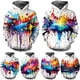 thumbnail image 3 of Sudadera con capucha con estampado 3D de gotas de tinta y salpicaduras de colores a la moda, sudadera con capucha con estampado gráfico de cielo estrellado para parejas, 3 of 4
