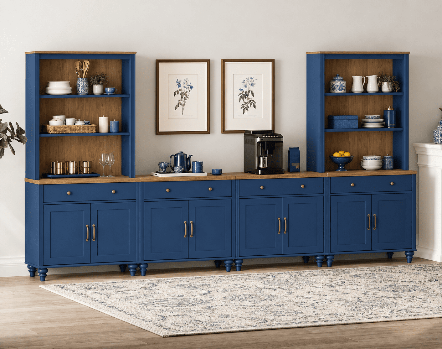 Entertainment Center with Bookshelves for TVs up to 75", Farmhouse Wall Unit TV Stand with 8 Doors & 4 Drawer, Media Console Table for Living Room, Bedroom & Home Theater, Navy Blue