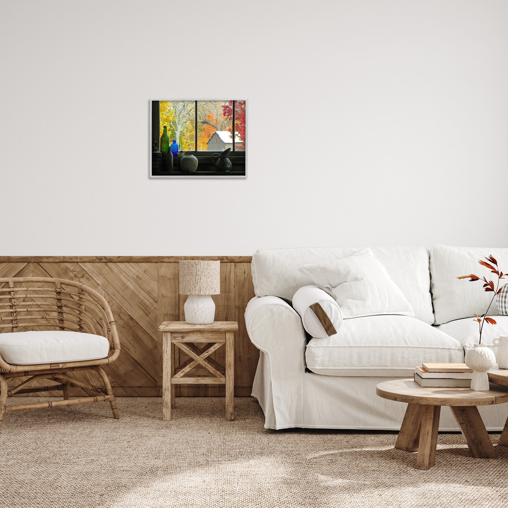 Stupell Industries Fall Foliage in Window Landscape Photography Gray Framed Art Print Wall Art, 20 x 16