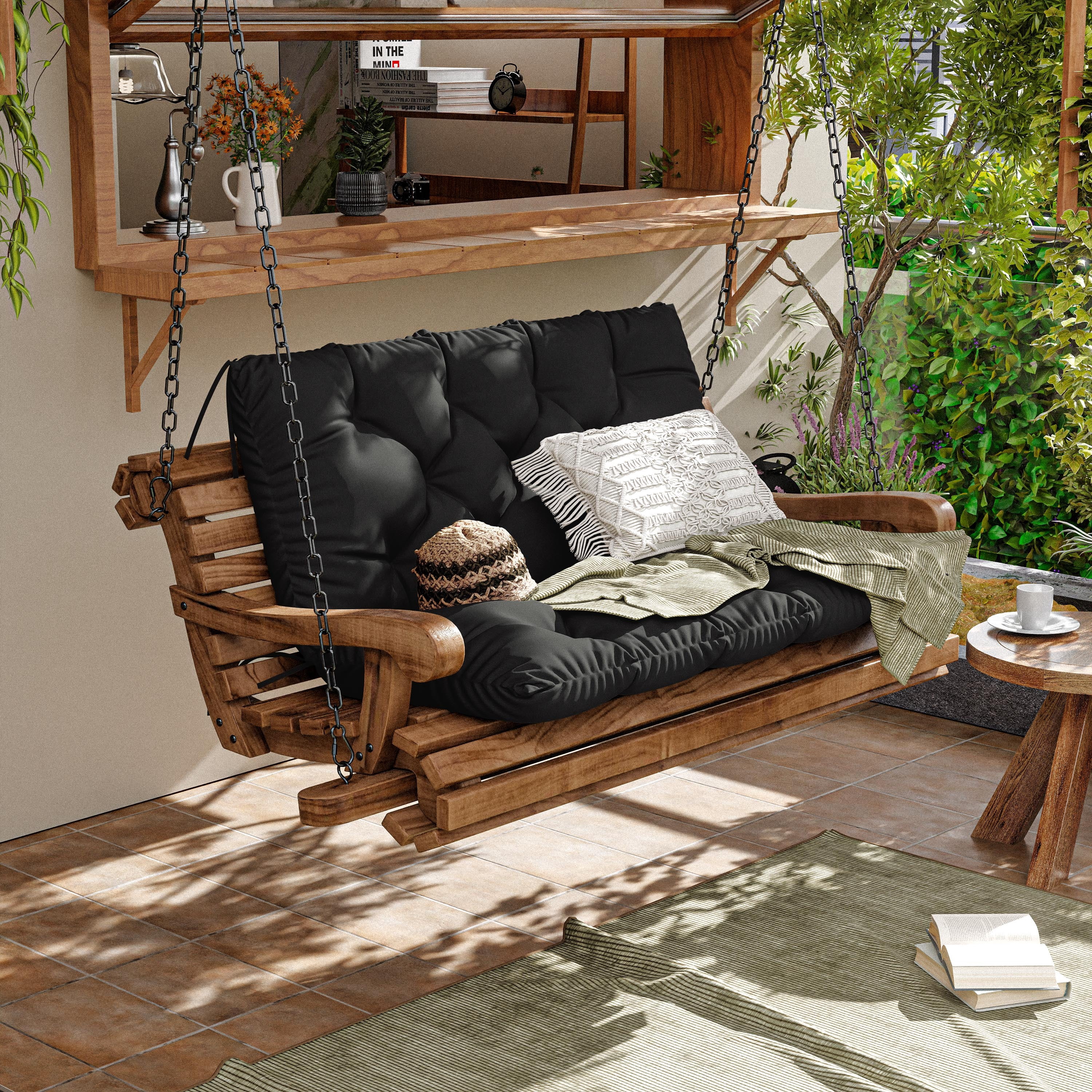 Kimunuk Outdoor Porch Swing Cushion, 40" X 40" X 5" Waterproof Bench Chair Replacement Cushion with 6 Ties for Patio, Black