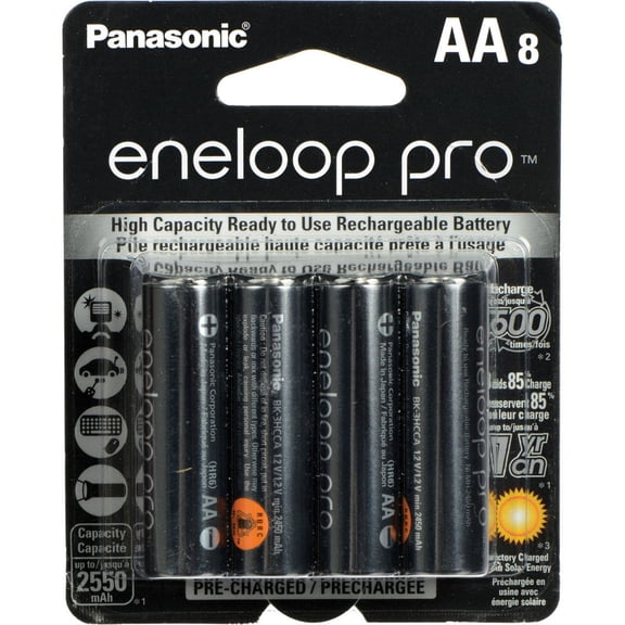 Panasonic Eneloop Pro BK-3HCCA8BA Pre-Charged Nickel Metal Hydride AA High-Capacity Rechargeable Batteries, 8-Battery Pack