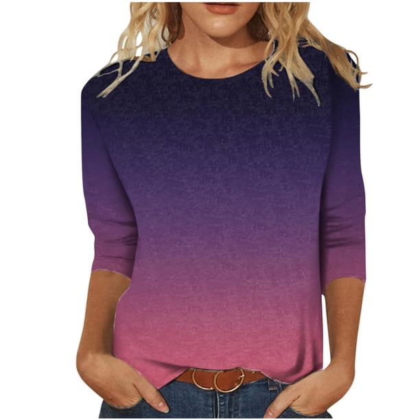 Blusa suelta con estampado de manga 3/4 y cuello redondo informal a la moda para mujer Fridja czfsfas3111