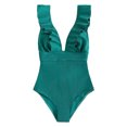 thumbnail image 1 of Traje de baño de una pieza para mujer, cuello en V profundo, volantes, correa para el hombro, traje de baño sin espalda para verano, verde, XL, 1 of 6