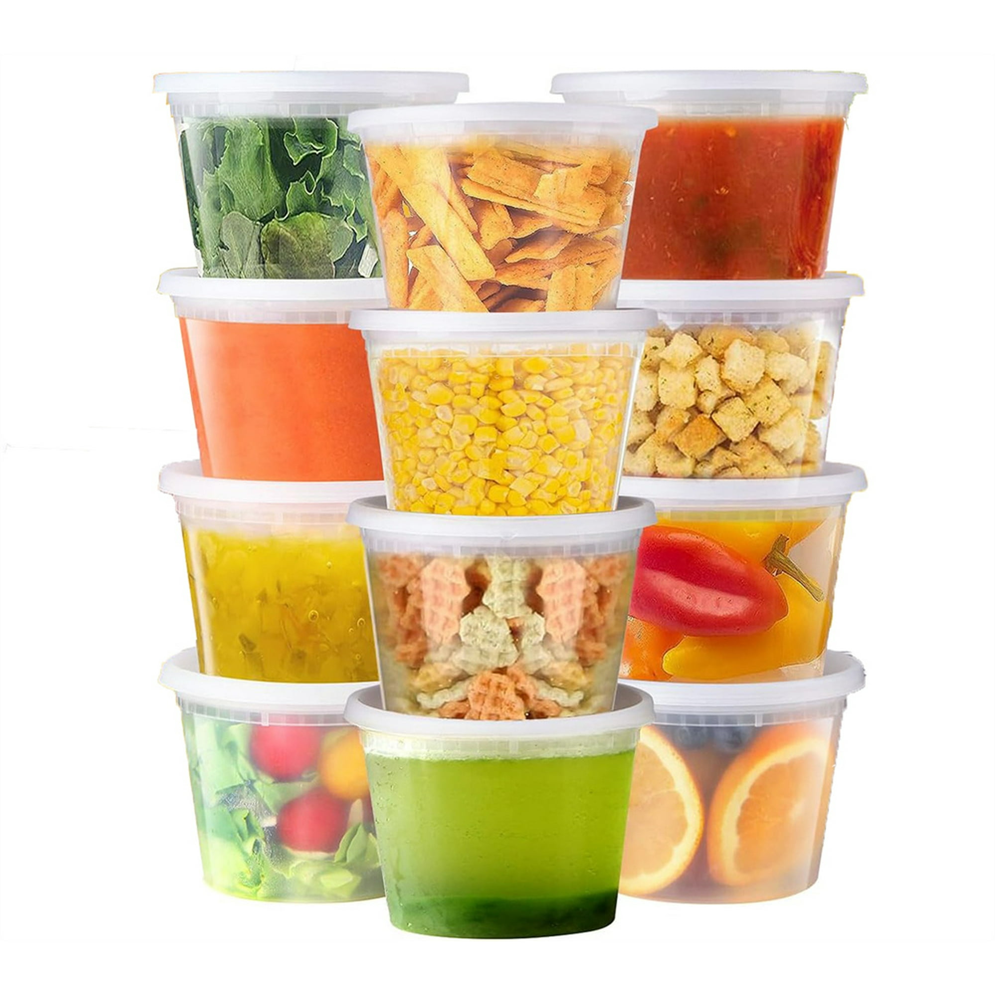 NOGIS Deli Containers with Lids 12 Sets -Pint Plastic Soup Containers 16oz Clear Food Storage Containers with Lids Leakproof, Reusable Take Out for Restaurant, Microwave/Freezer/Dishwasher Safe