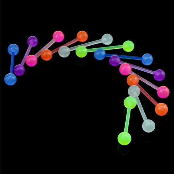 HOOUN 20PCS/Set Luminous Ball Flexible Barbell Stud Tongue Ring Bars Body Pier-ca_