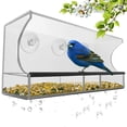 thumbnail image 1 of Bird Feeder, Window Bird House Crystal Clear Acrylic with Removable Tray, Drain Holes and 3 Heavy Duty Suction Cups, Weatherproof Design, Squirrel Resistant, Drains Rain Water, 1 of 7