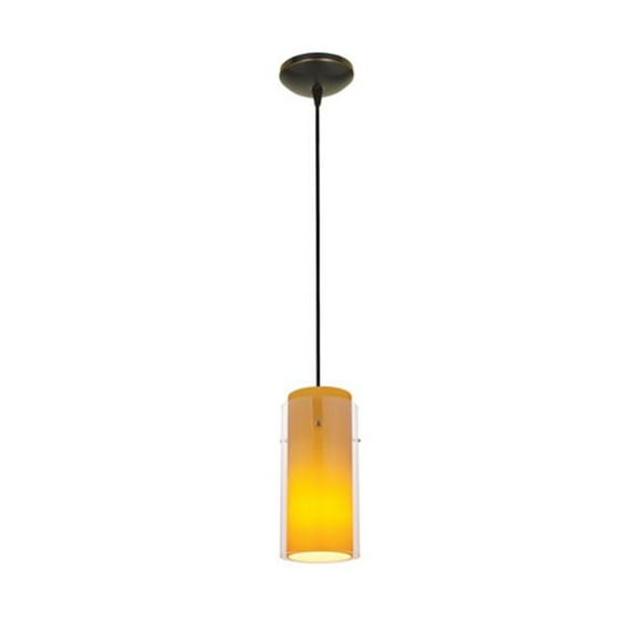 Accesslighting 28033-3C-ORB-CLRD Cordon de Cylindre en Verre Clair & Rouge Pendentif en Verre - Bronze Huilé