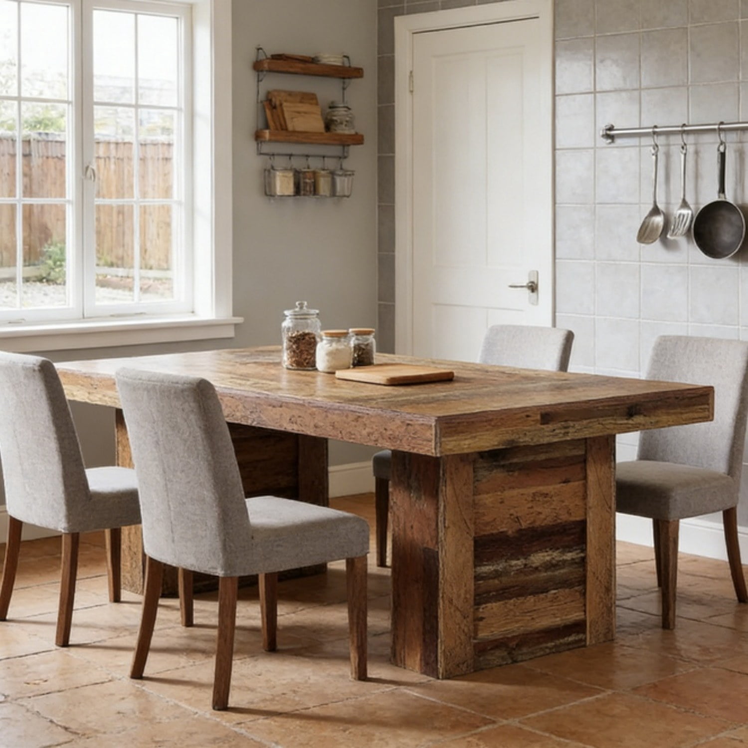 63-inch Rustic Farmhouse Dining Table with Patchwork Wood-Grain Finish
