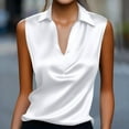 thumbnail image 2 of RQYYD Women's Silk Satin Tank Top Lapel V Neck Sleeveless Blouse Summer Basic Casual Office Work Shirt, 2 of 5