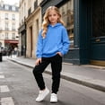 thumbnail image 2 of Ulitacool Outfits For Girls Round Neck Solid Color Long Sleeve Tracksuit Hoodie Pants Retro Little Girls Clothing 7-8 Years Blue, 2 of 5
