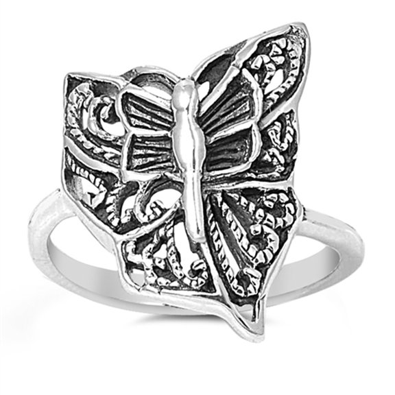 Detailed Oxidized Butterfly Wing Animal Ring 925 Sterling Silver Band Jewelry Female Male Size 7