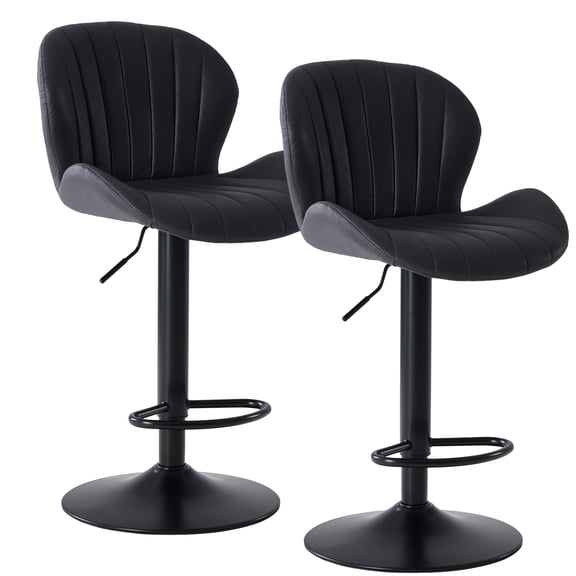 CONCETTA Swivel Bar Stools Set of 2 with Adjustable Height, Fabric with Backrest for Kitchen Island, Black
