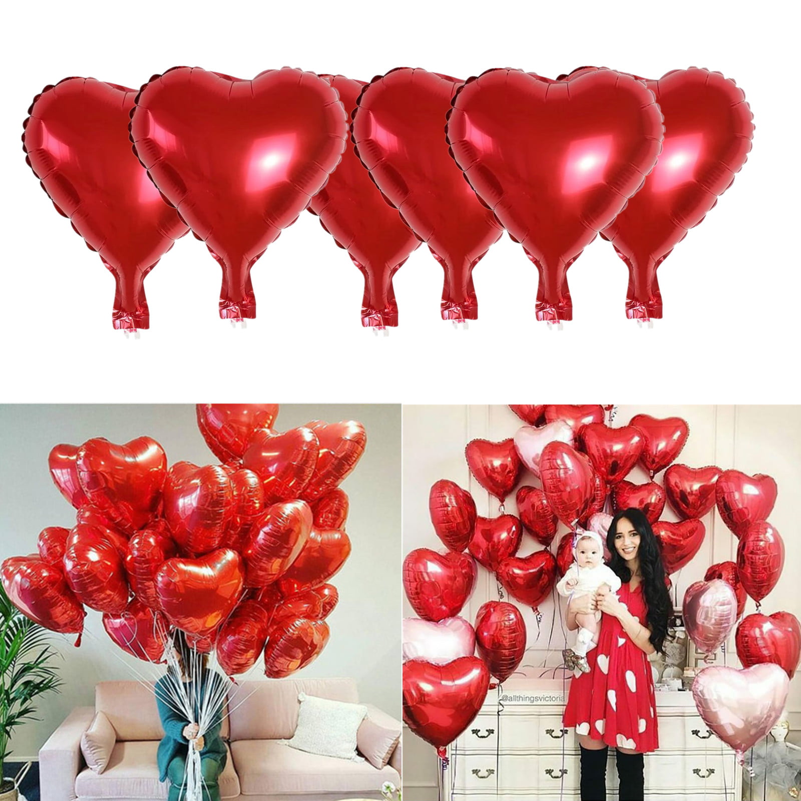 TriProducts Helium Gas Cylinder W/ 10x 18inch Red Love Heart Foil Balloons 1x 1 