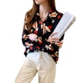 thumbnail image 3 of Camisa de lunares para mujer con estampado floral, manga larga, botón, top informal suelto, negro, L Yuarrent AP001442-03, 3 of 7