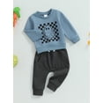 thumbnail image 6 of Elippeo Toddler Boys Fall Outfits 6 12 18 24 Months 3 Years Checkerboard Ghost Print Crew Neck Long Sleeve Sweatshirts and Long Pants 2Pcs Halloween Clothes Set, 6 of 10