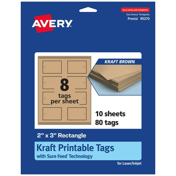 Avery Printable Tags, 2" x 3", Kraft Brown, 80ct