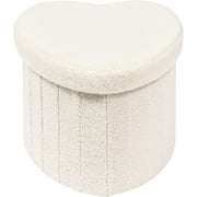 Storage Ottoman Cube, Heart Shaped Ottomans with Storage Foot Stool Footrest for Lving Room, Boucle Ottoman Seat for Dorm Room,Faux Teddy Fur, Cream White 15"x15"x15"