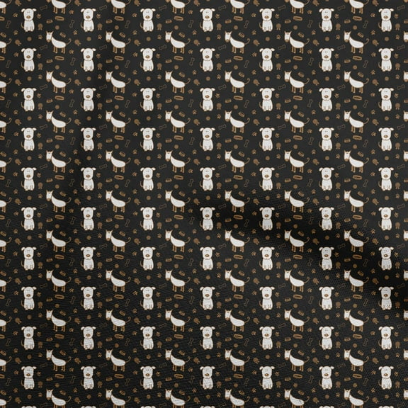 oneOone Polyester Spandex Black Fabric Floral & Puppies Fabric For Sewing Printed Craft Fabric By The Yard 56 Inch Wide