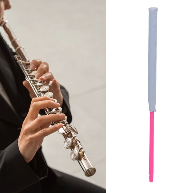 Flute Cleaning Kit, Flute Cleaning Rod with Integrated Cleanings Cloth Metal Rubber Handle for Woodwind Instrument Maintenance