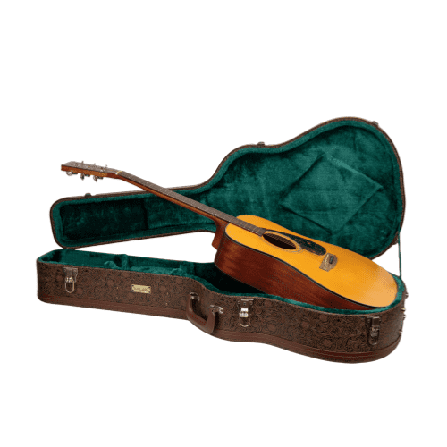 Crossrock Designer Series- Wooden Case for D28 Acoustic Guitar- Security Lock, Metal Feet, Storage Space- Blossom Brown