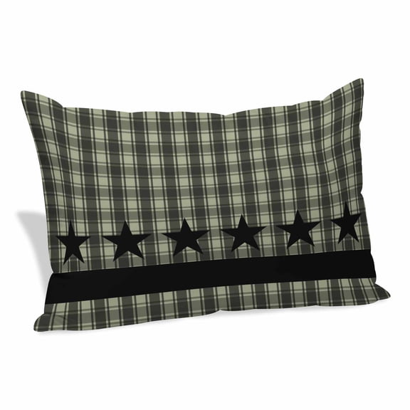 Sage Green Black Plaid Pillow Covers 12"x20", Vintage Star Buffalo Check Rustic Soft Brushed Microfiber Breathable Throw Pillow Covers, Pillowcase with Zipper for Couch Sofa Bedroom Living Room