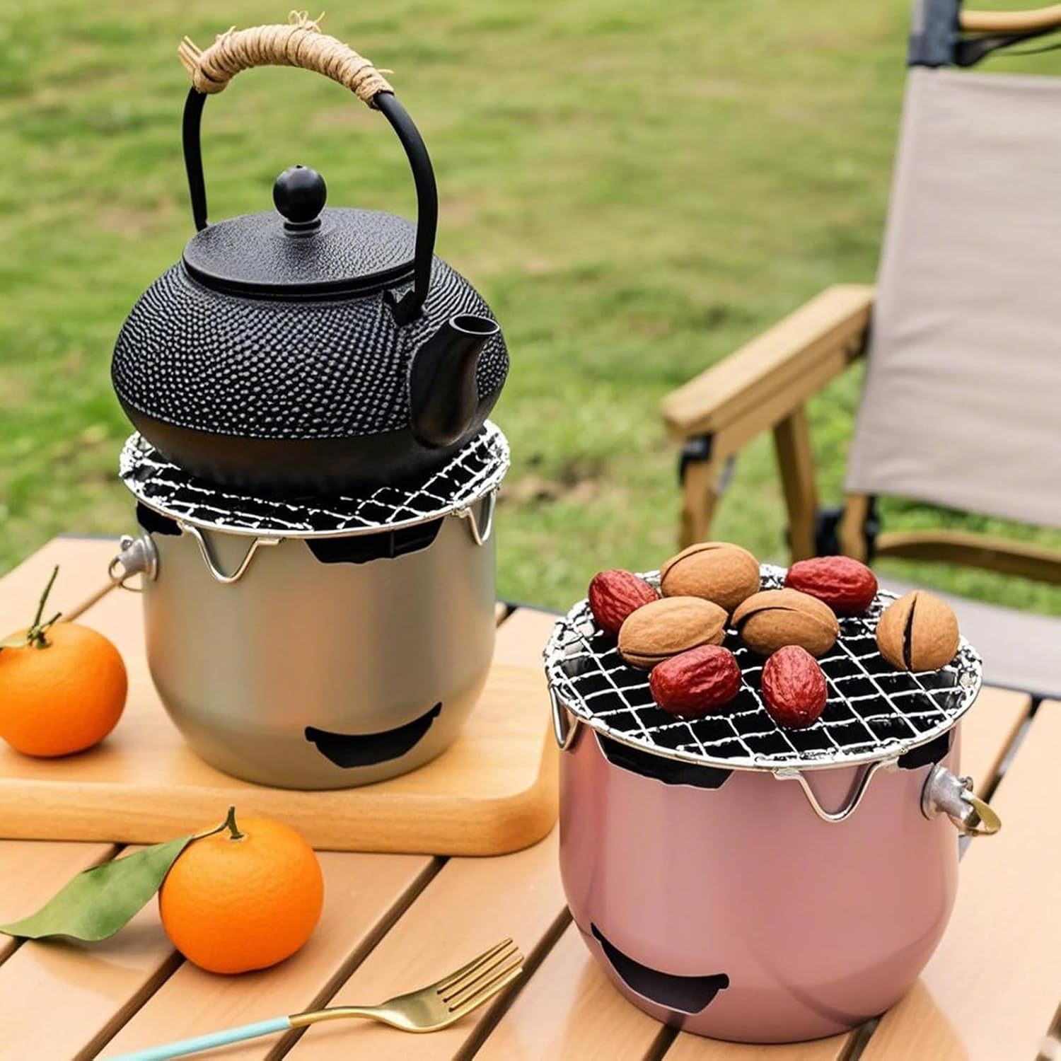 Portable Charcoal Grills, Stainless Steel Mini harcoal BBQ Grill, Small Outdoor Cooking Grill for Camping, Grilling Backyard, RV, Picnic