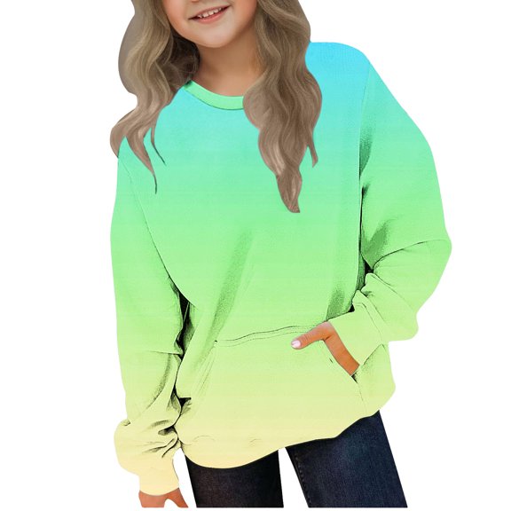 Girl's Tie Dye Pullover Casual Gradient Colorful Sweatshirts Crewneck Long Sleeve Oversize Shirts with Pocket Holidays Vacation Outdoor Age 2-12Y Outfits