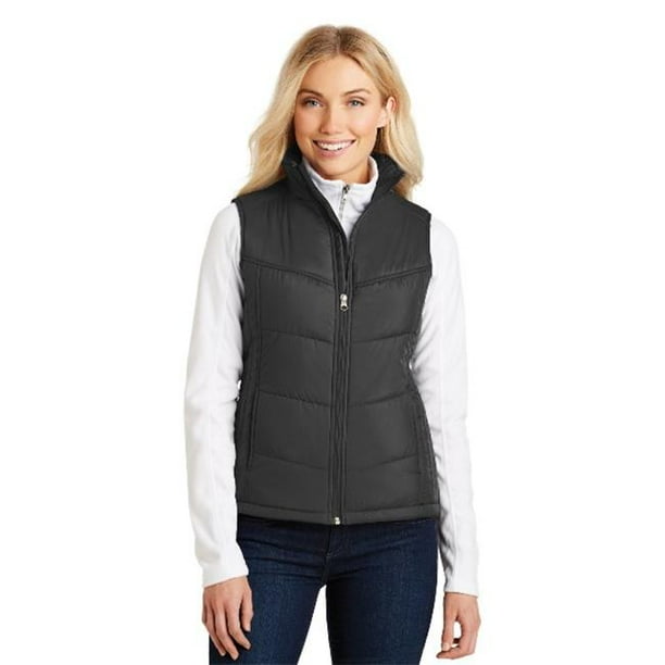 FashionFirst L709 Ladies Puffy Vest, Black & Black Small Walmart