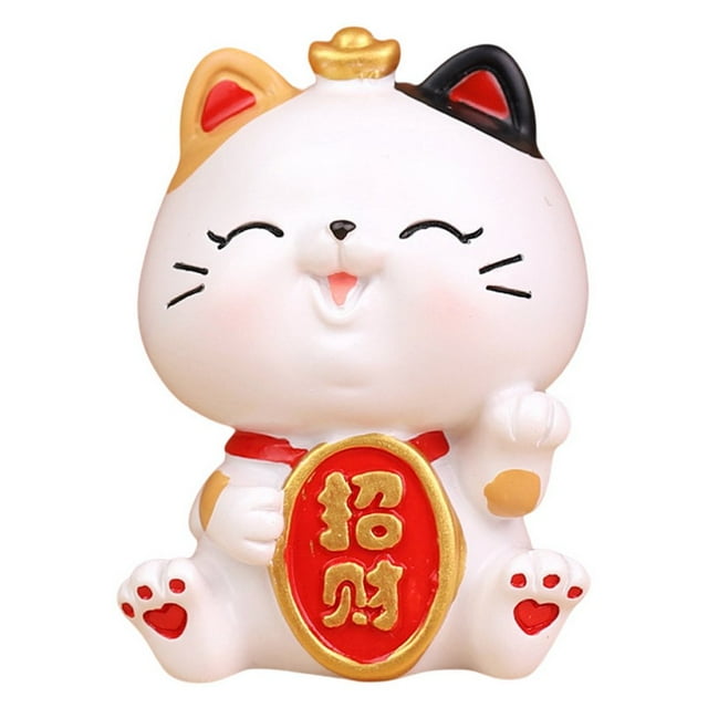 Expression Mignonne Personnages Chinois Imprimé Posture Assise Figurine Lucky Cat Chinois Porte-Bonheur Richesse Statue de Chat Ondulante Ornement Déco Maison