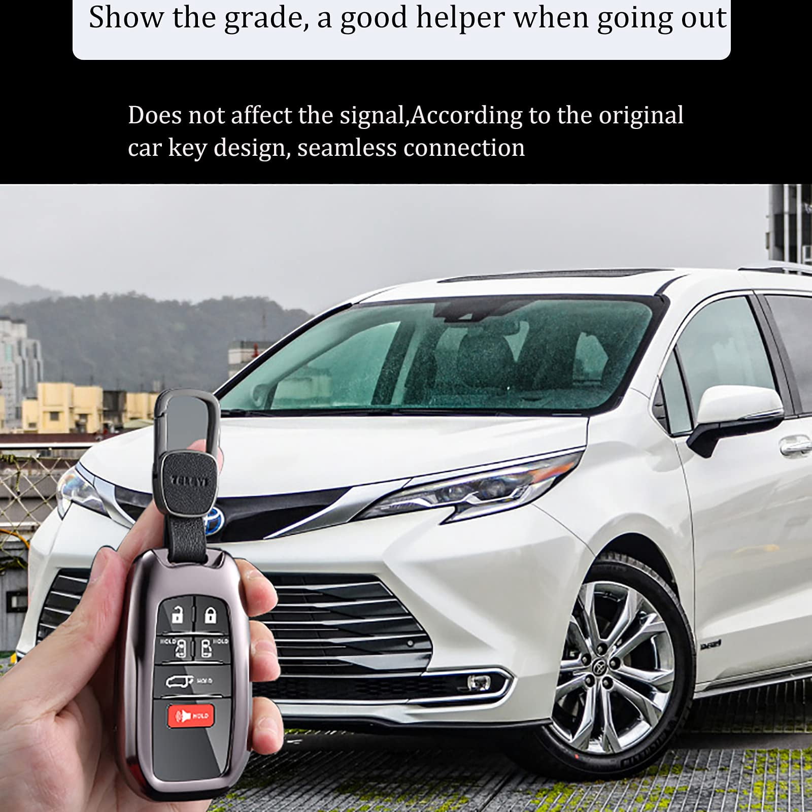 Key Fob Cover Case for Toyota Sienna 2021 Metal Smart Key Protection Holder Shell,Compatible for 2021 RAV4 Prime