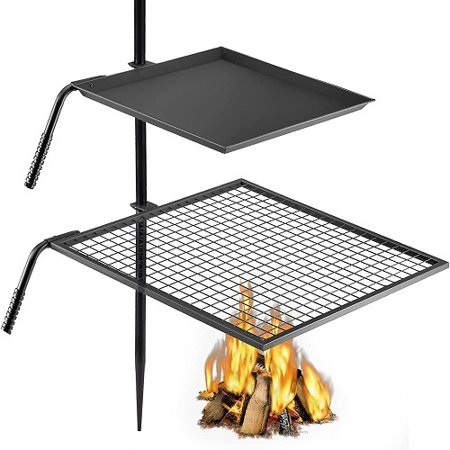 Campfire Grill Grate Double Layer Fire Pit Grill Grate Over Fire Pit Three Section Height Adjustable Grill Grate for Outdoor Open Flame Cooking