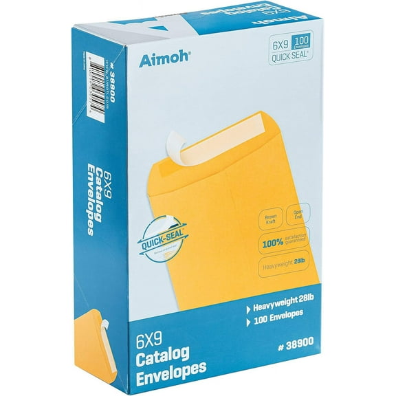 100 6 x 9 Self-Seal Brown Kraft Catalog Envelopes - 28lb, 100 Count, Ultra Strong Quick-Seal, 6x9 inch (38900)