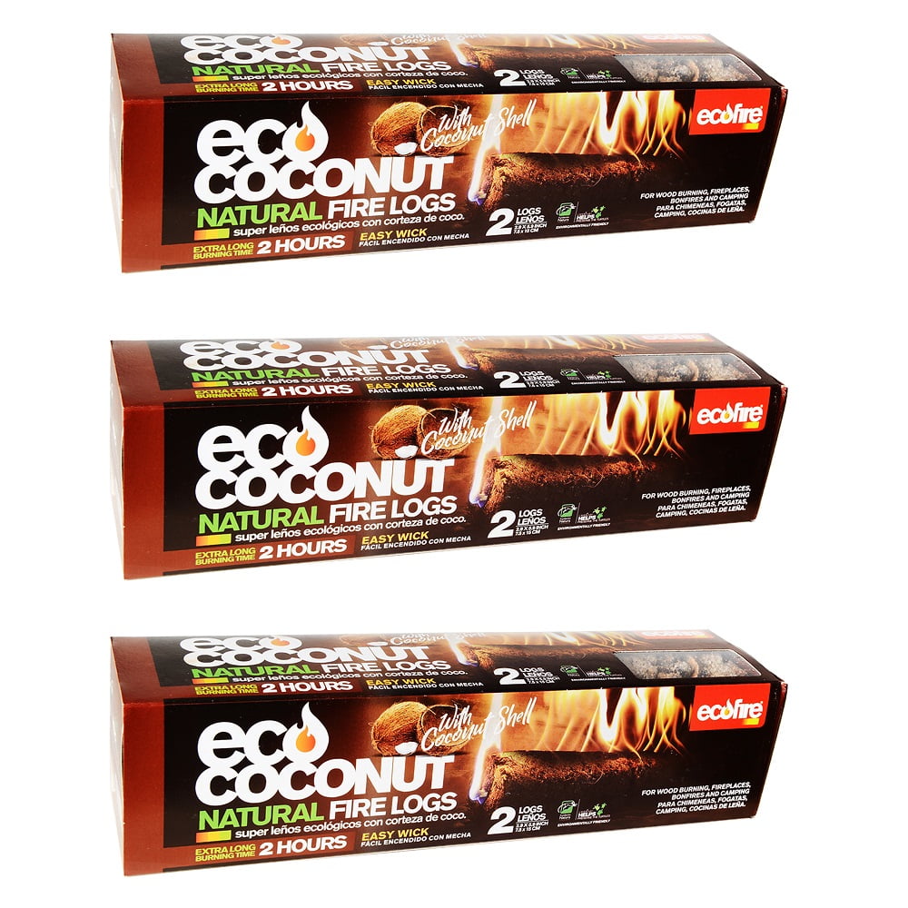 Ecofire Coconut Firelog Box with 2 Logs, 40.21 oz, Pack of 6 