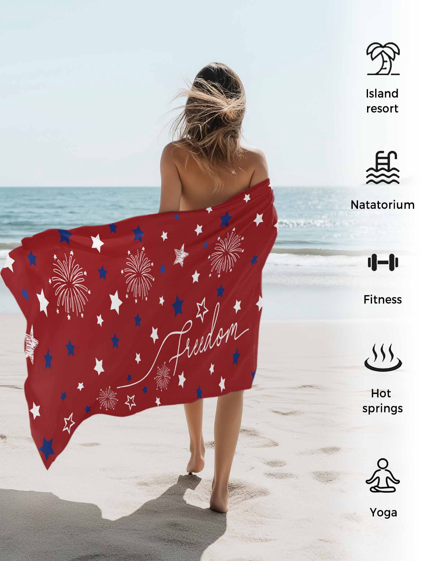 Patriotic 4th of July Beach Towels Blanket Soft & Absorbent Quick Dry Microfiber Red White Blue Stars Freedom Pool Towels for Swimming ,Yoga, Sports, Gym, Camping,Large 30X60in, Memorial Day Summer