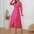 thumbnail image 4 of IROINNID Maxi Dress for Women Strapless V-Neck Wrap Dress Sexy Vintage V Neck Long Sleeve Solid Dresses Clearance,Hot Pink, 4 of 8