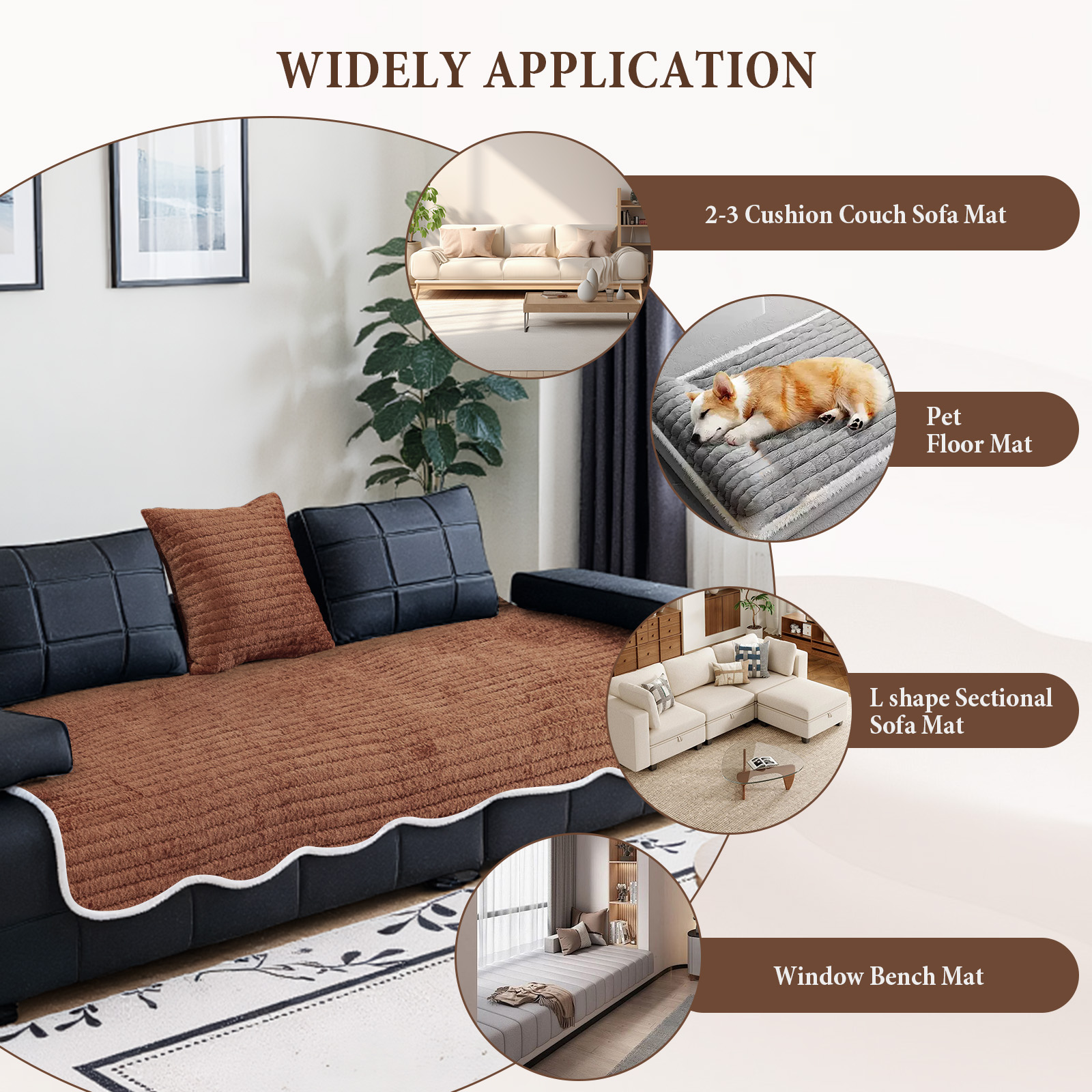 Eurhowing Velvet Sofa Cover, Non-Slip & Pet-Friendly Couch Slipcover, Scratch-Resistant Washable Furniture Protector for Couch, 36"×83", Coffee