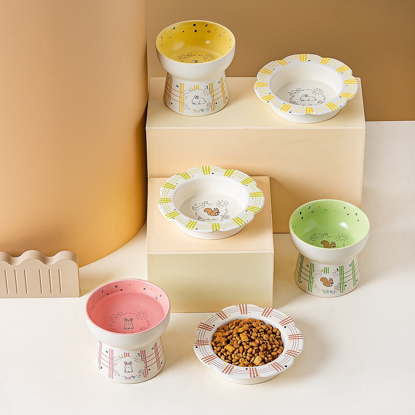 Elevated Ceramic Pet Bowl, Spine Friendly Raised Feeding Bowl, Stylish Food Basin for Cats and Dogs
